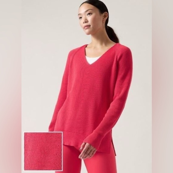 Athleta Hanover V-Neck Sweater Amaryllis Pink - Picture 1 of 5